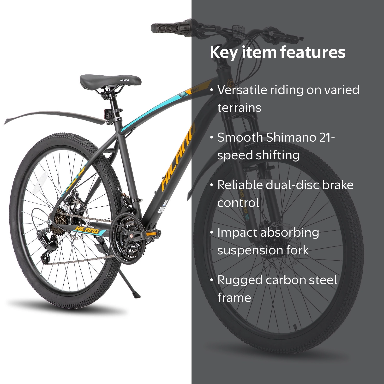 Hiland 26/27.5 Inch Shimano 21 Speed MTB, Suspension Fork, Dual