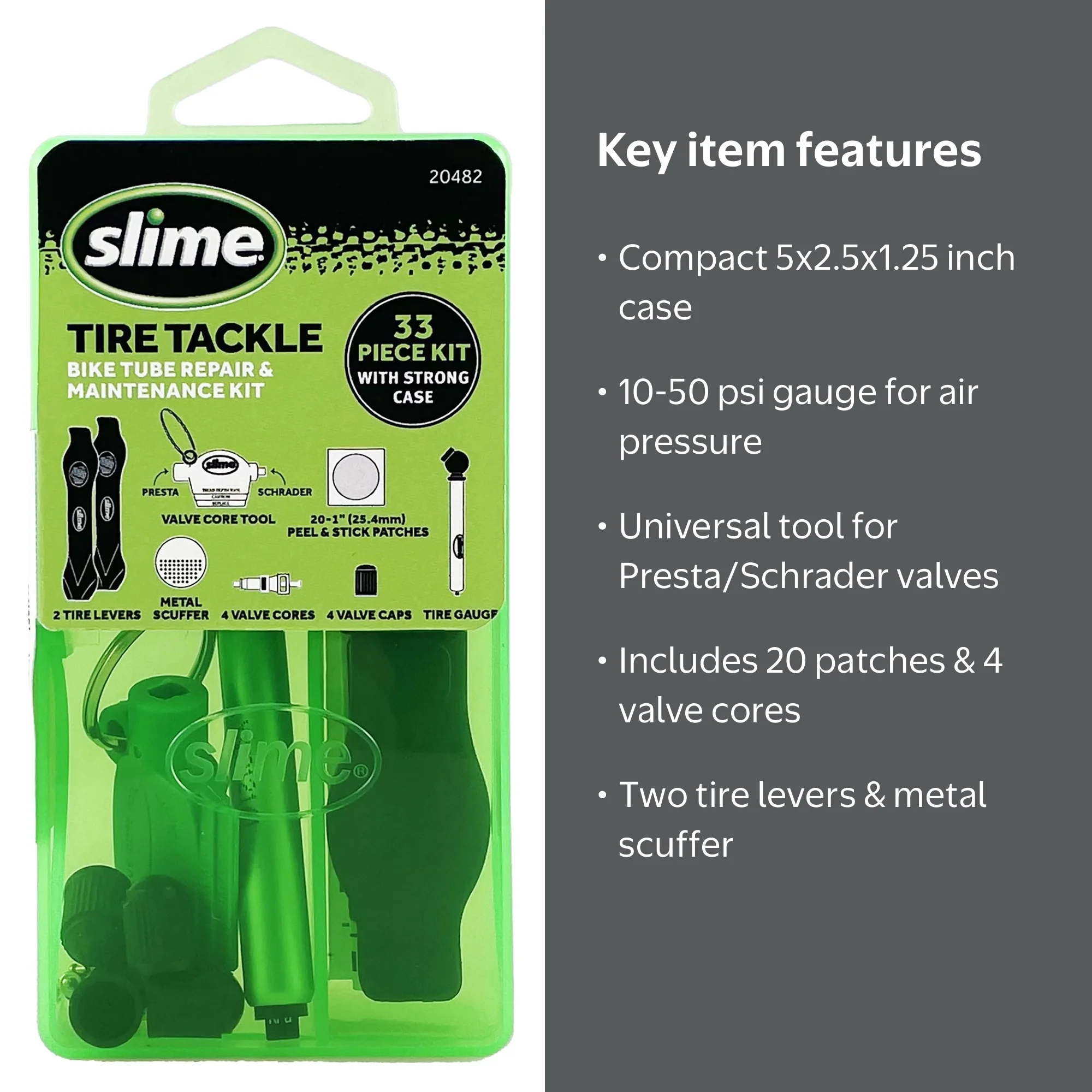 Slime, Bike Tube Repair & Maintenance Kit, 20482, Compact Green