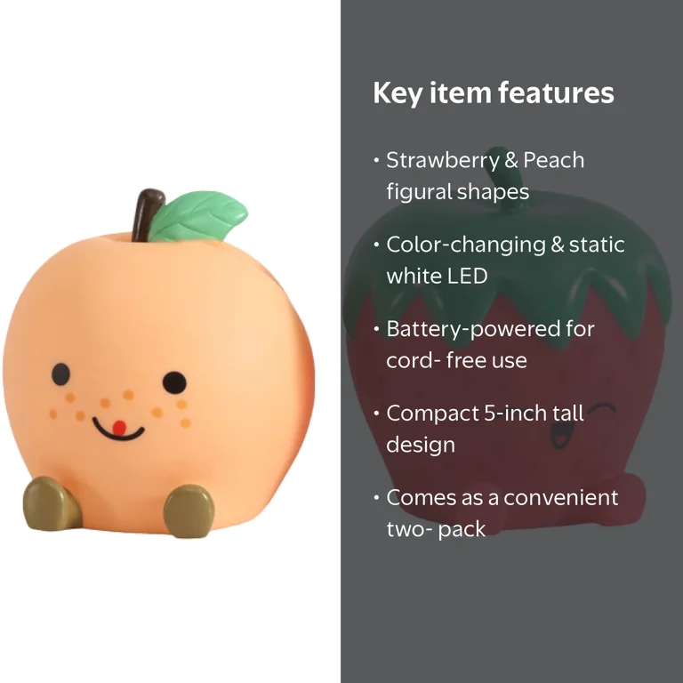 5 2 Pack Food Figural LED Mood Light - Strawberry & Peach