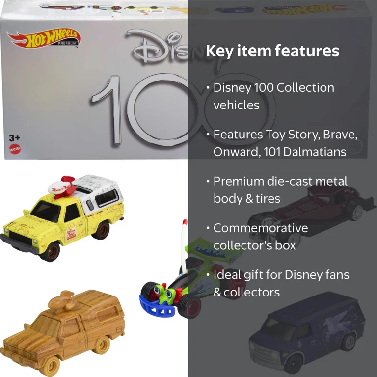 Hot Wheels Disney 100 Premium Bundle, 5 Die-Cast Pixar Character