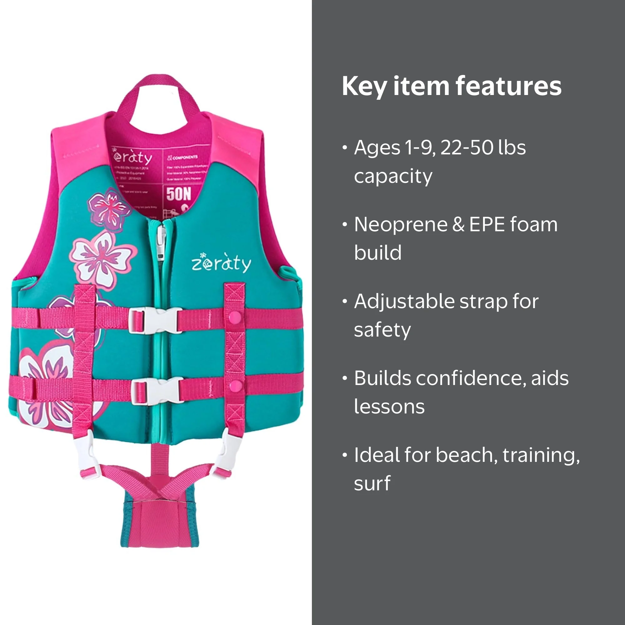 【未使用】Kids Life Jacket Safety Vest Ｍ Zeraty, Kids Swim Vest Life Jacket, Adjustable Safety Strap 1-9