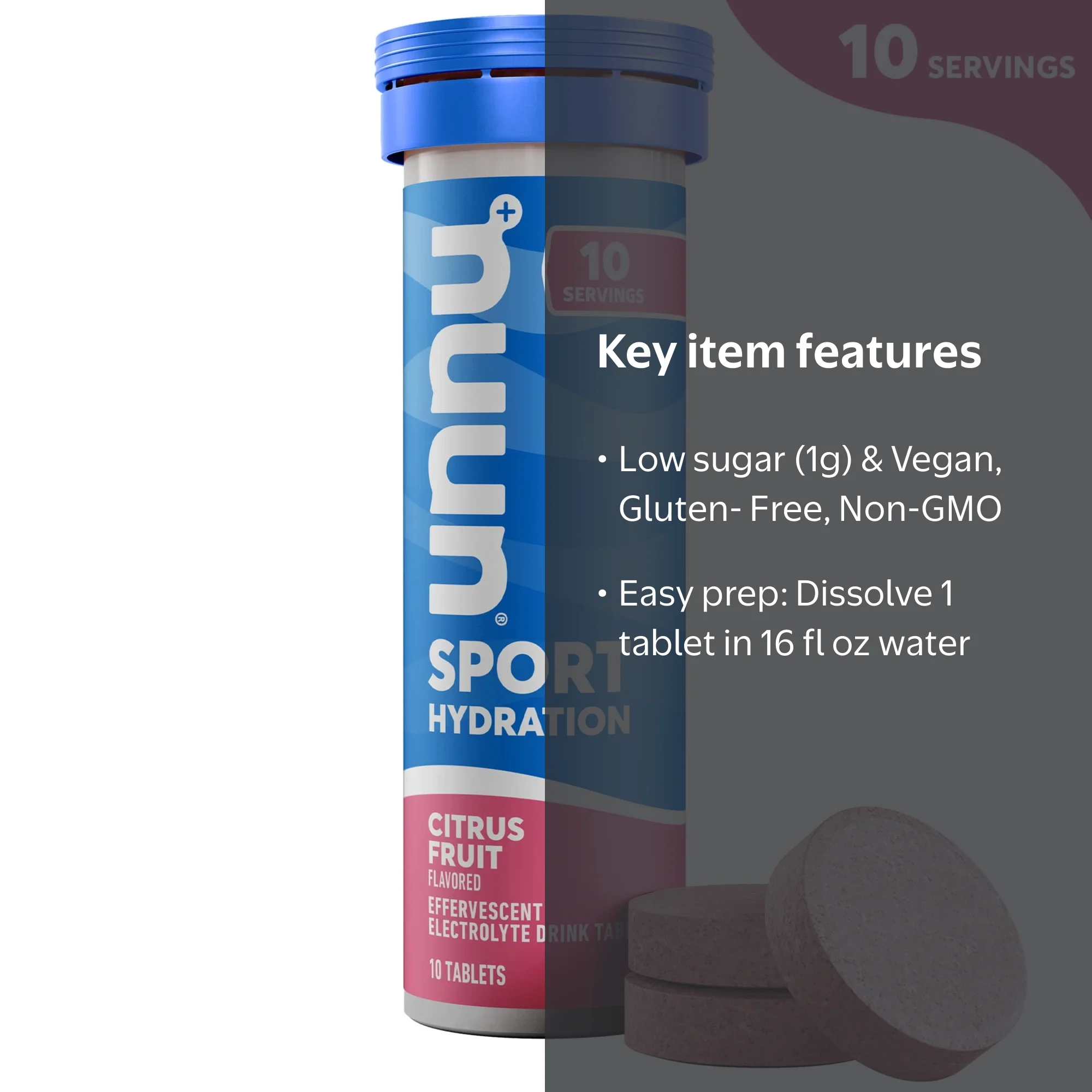 Nuun Sport Electrolytes Hydration Drink Mix Tablets, Citrus, 10ct