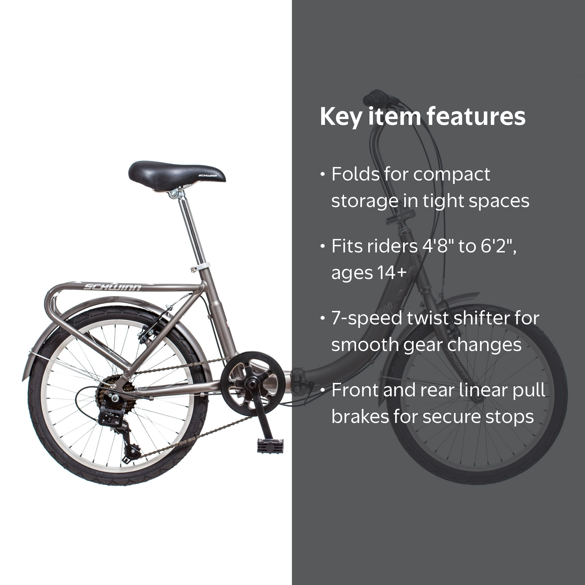 Schwinn, Folding Bike, Adult, Titanium, 20 Inch Wheels - Walmart.com