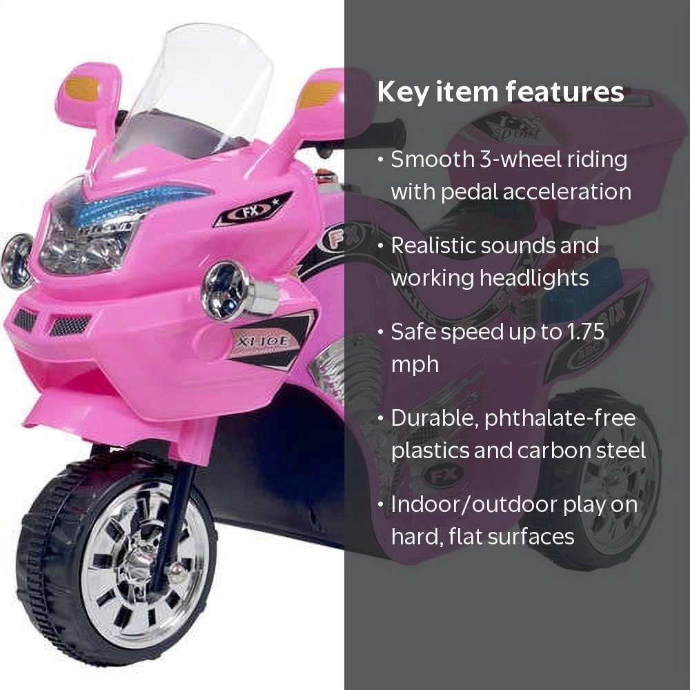 Lil' Rider Kids Electric Motorcycle 3-Wheel Ride On Toy with