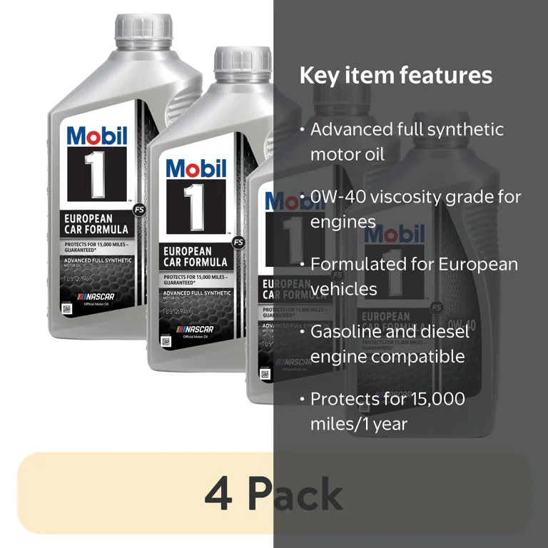 4 pack) Mobil 1 FS European Car Formula Full Synthetic Motor Oil