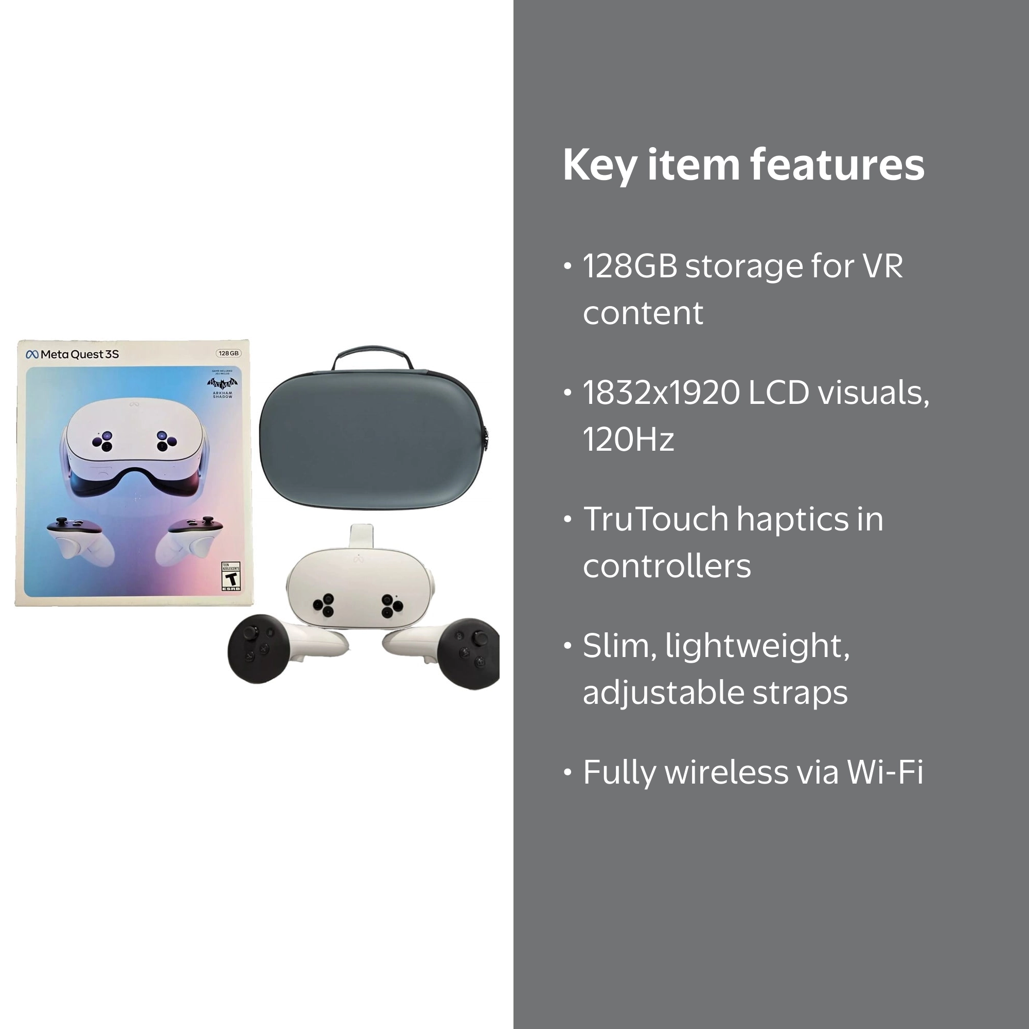 Oculus Meta Quest 3S VR Headset, 128GB, 1832x1920 LCD, 120 Hz