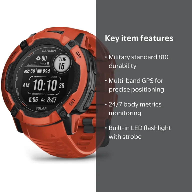 Garmin Instinct 2X Solar Rugged GPS Smartwatch, Flame Red with