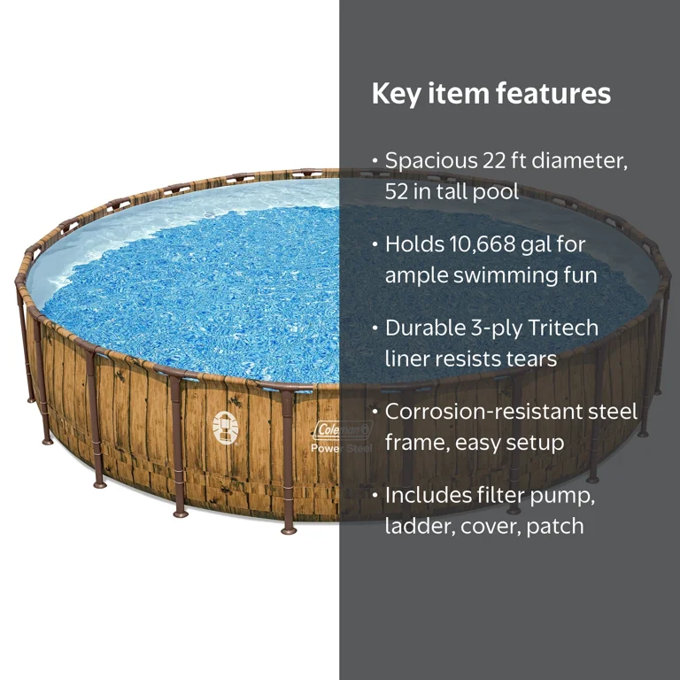 22 ft. x 52 in. Round Metal Frame Above Ground Pool Set - Walmart