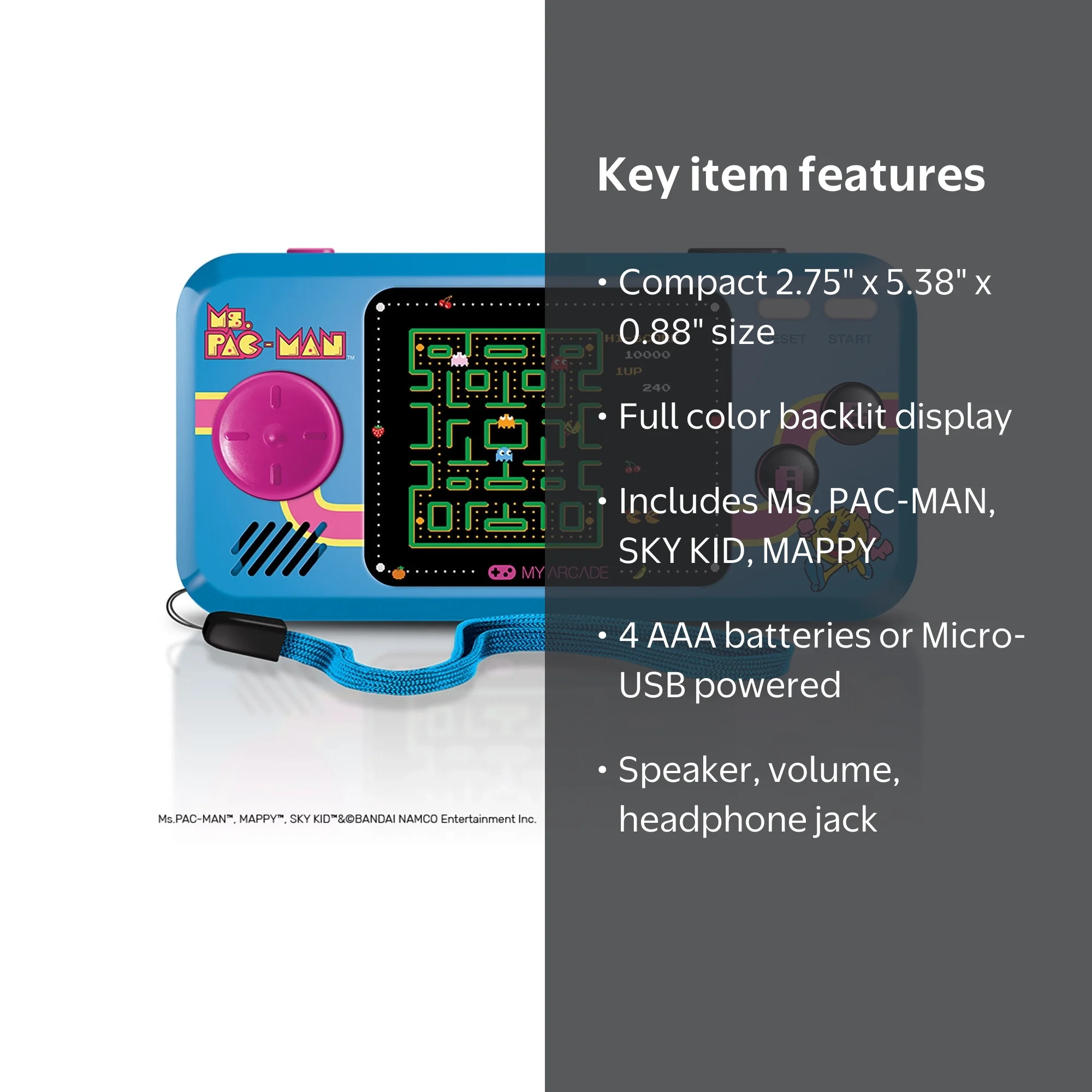 My Arcade Ms. Pac-Man Mini Pocket Player: Portable Handheld with 3