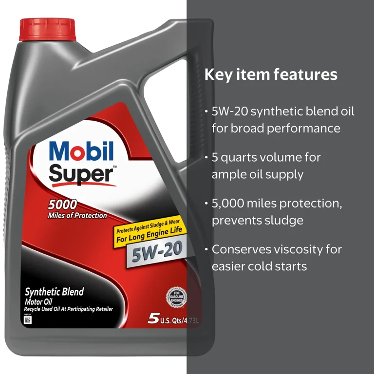 Mobil Super, Synthetic Blend Motor Oil, 5W-20, 5 Quart - Walmart.com