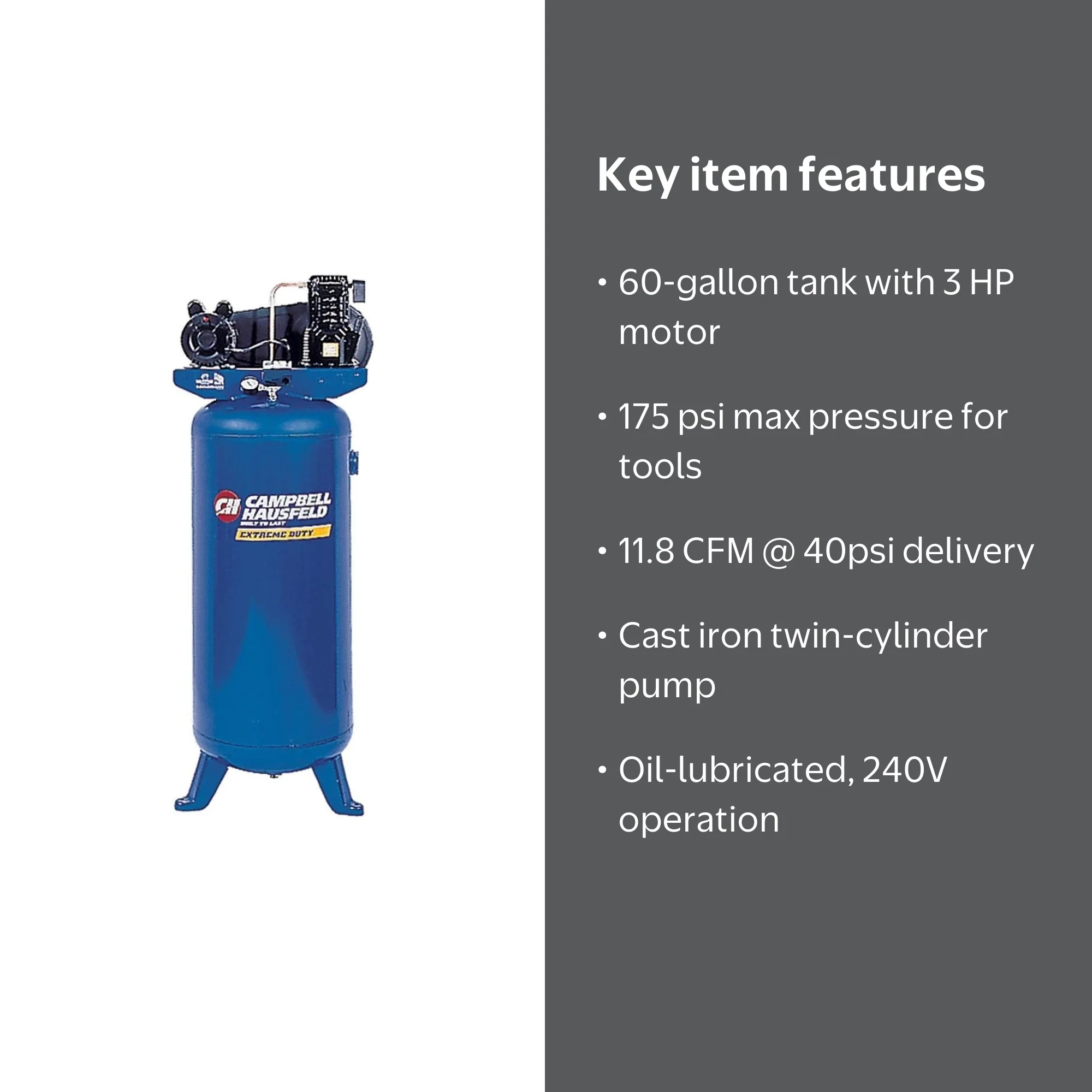 Campbell Hausfeld Air Compressor VT6275 - 3 HP 60 Gal Vertical 1