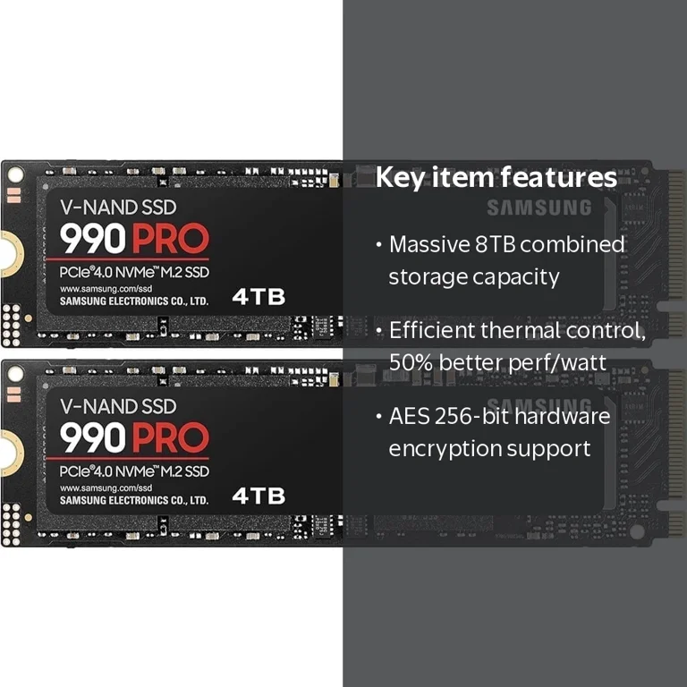 Samsung 990 PRO 4TB PCIe 4.0 NVMe M.2 SSD 2 Pack - Internal Solid