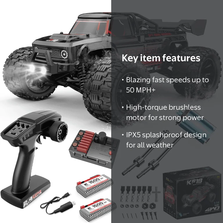 fistone 1/14 Brushless RC Car, 50 MPH High Speed 4WD Offroad