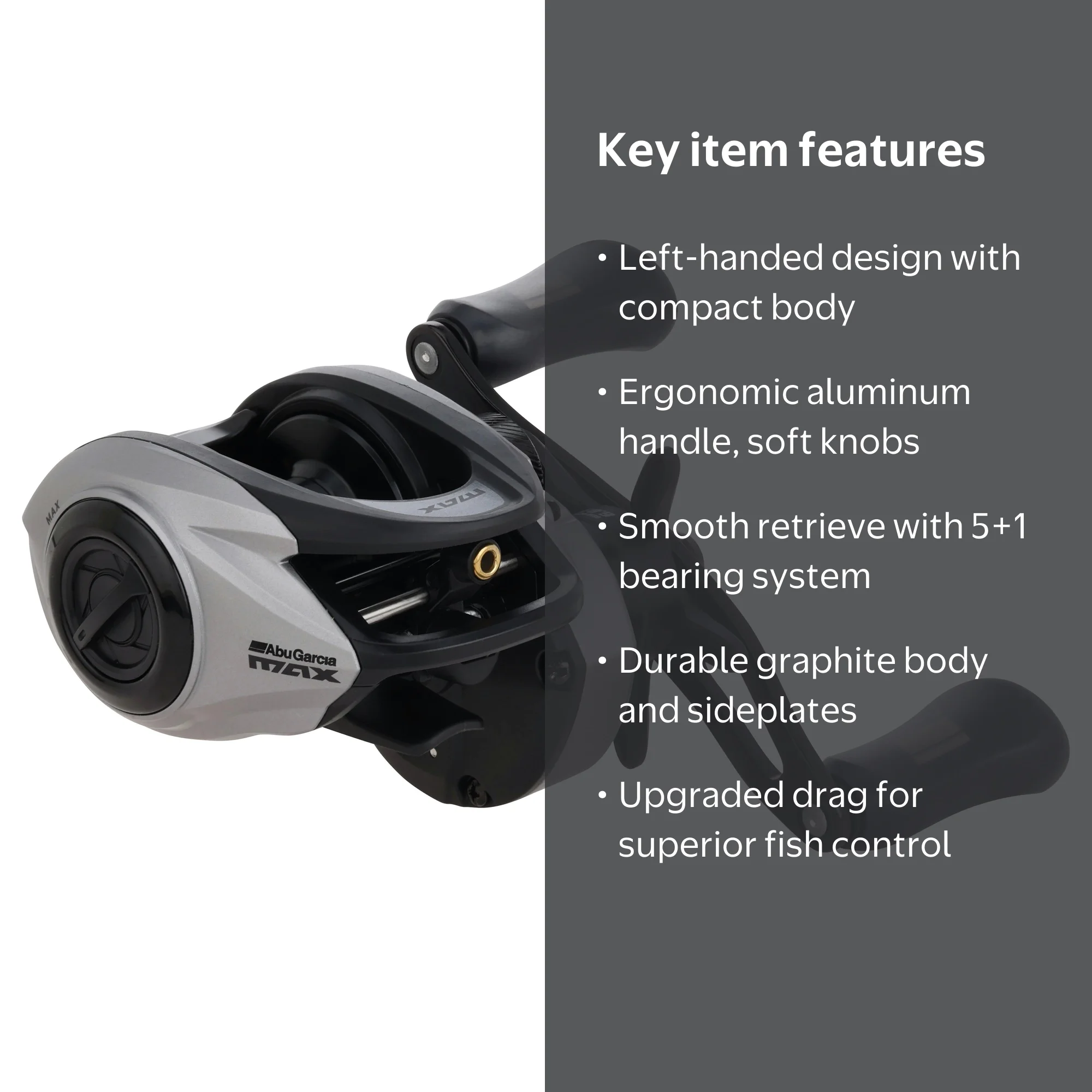 Abu Garcia Max X Low Profile Baitcast Reel, Left-Handed, Aluminum
