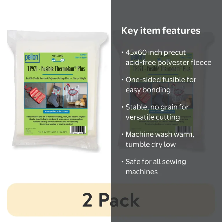 2 pack) Pellon TP971F Fusible Thermolam Plus Precut Fleece Fabric