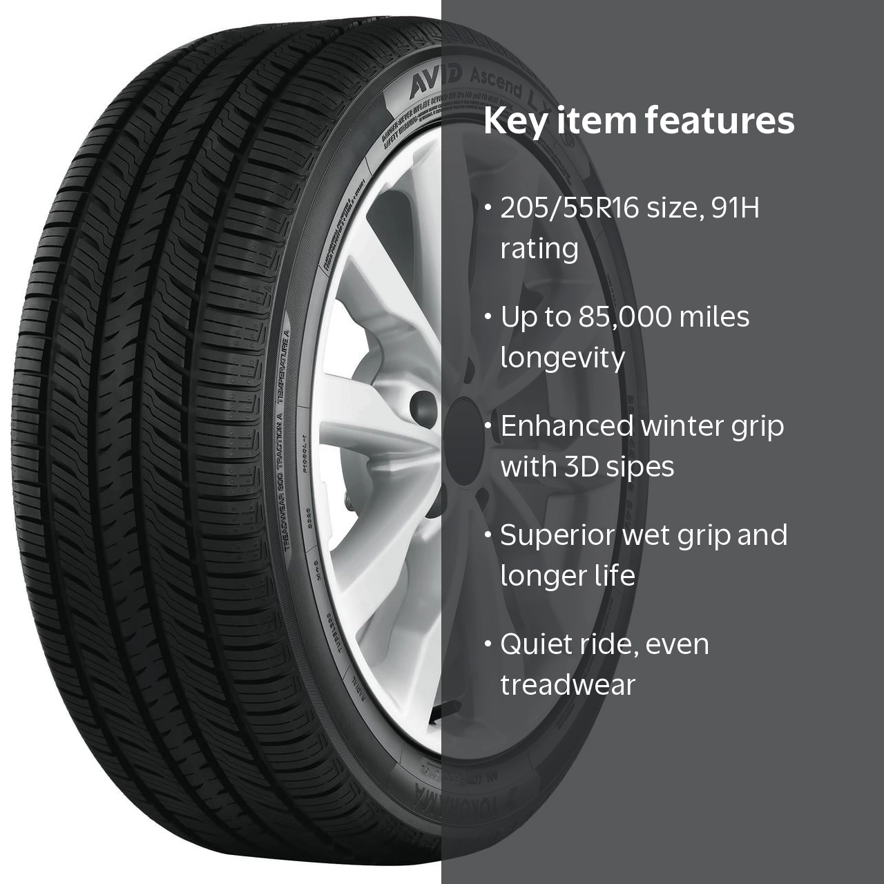 Yokohama Avid Ascend LX All-Season Tire, 205/55R16/4 91H BW