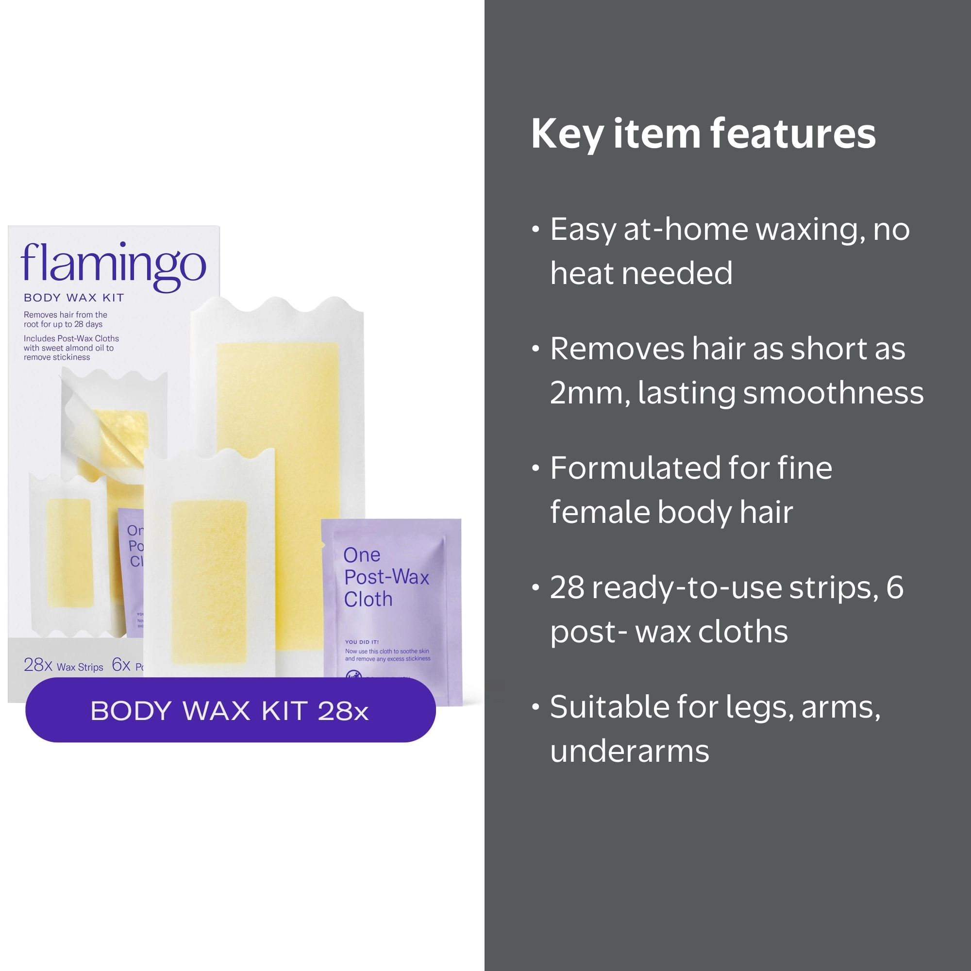 Flamingo Women's Body Wax Kit - 28 Gel-Wax Strips & 6 Post-Wax