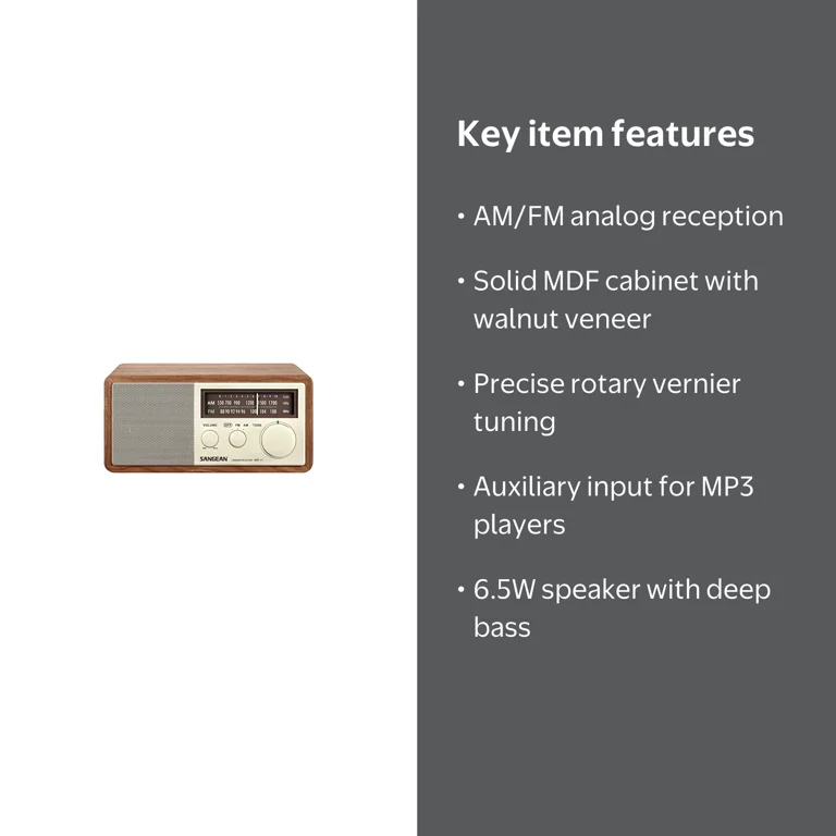 Sangean WR-11 Wood Cabinet AM/FM Table Top Analog Radio Wooden