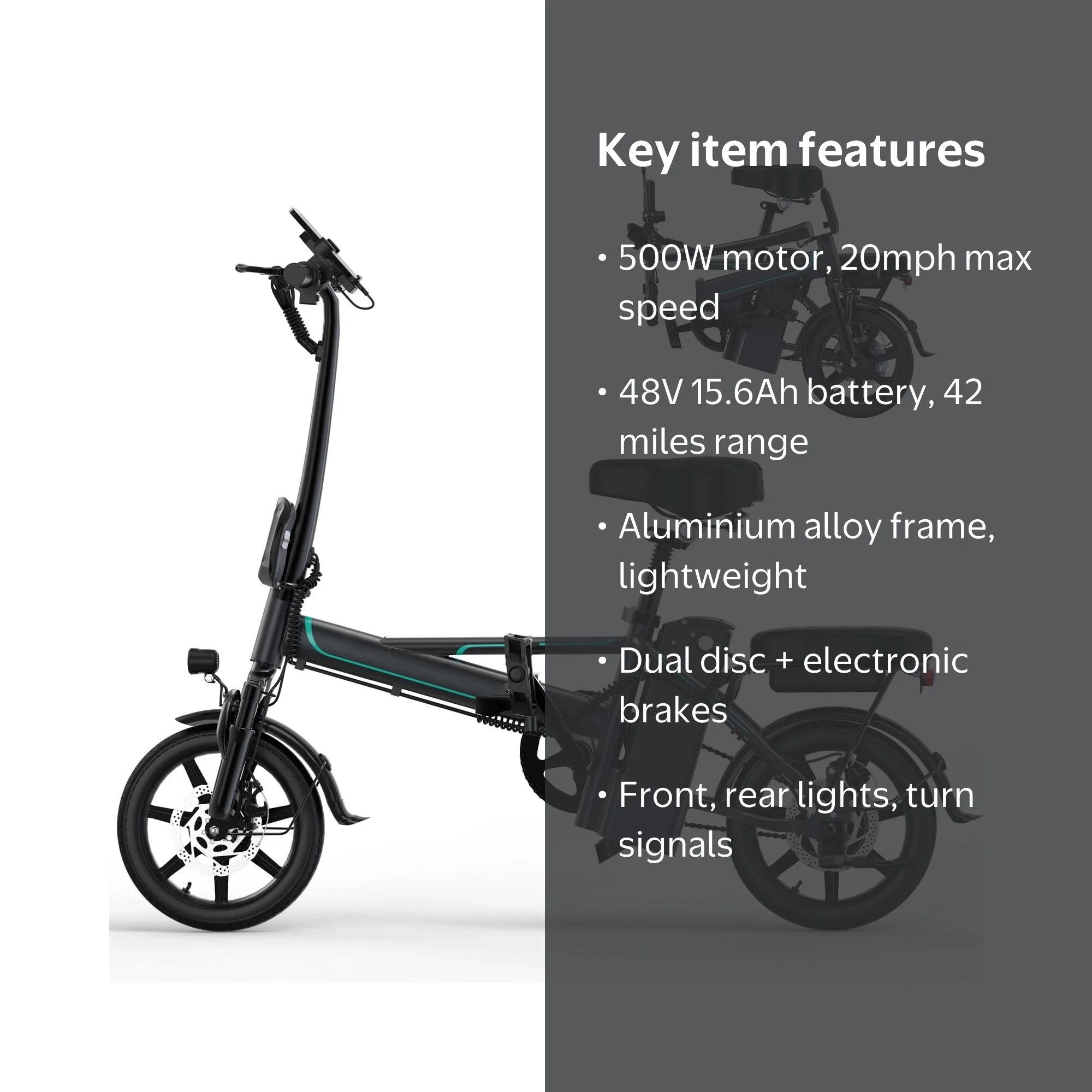 PORORO DC60P Folding Electric Bike, 14