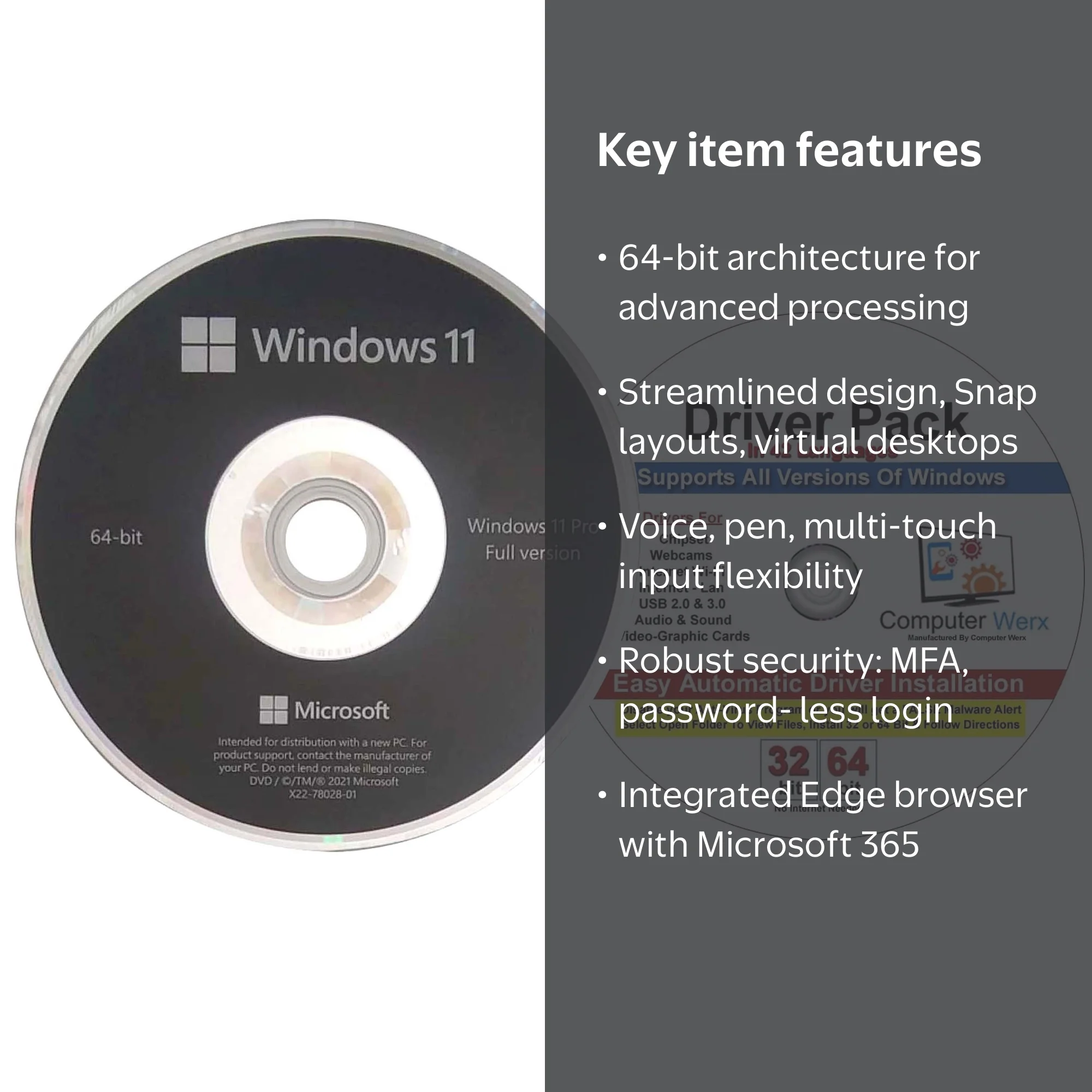 Computer Werx Windows 11 OEM DVD & Drivers Pack, Perfect for Fresh