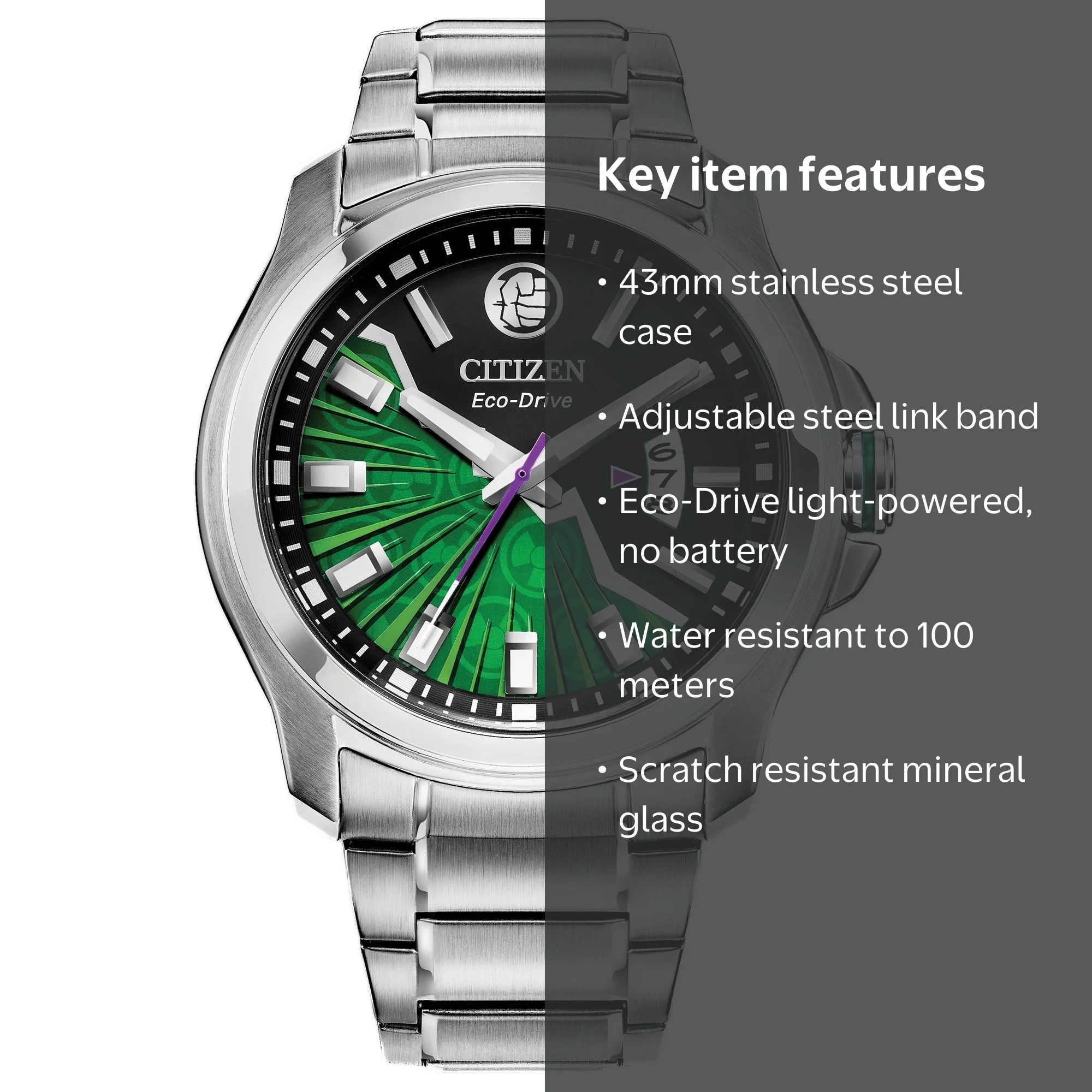 Citizen Men's Eco-Drive Marvel Hulk Smash Stainless Steel Watch