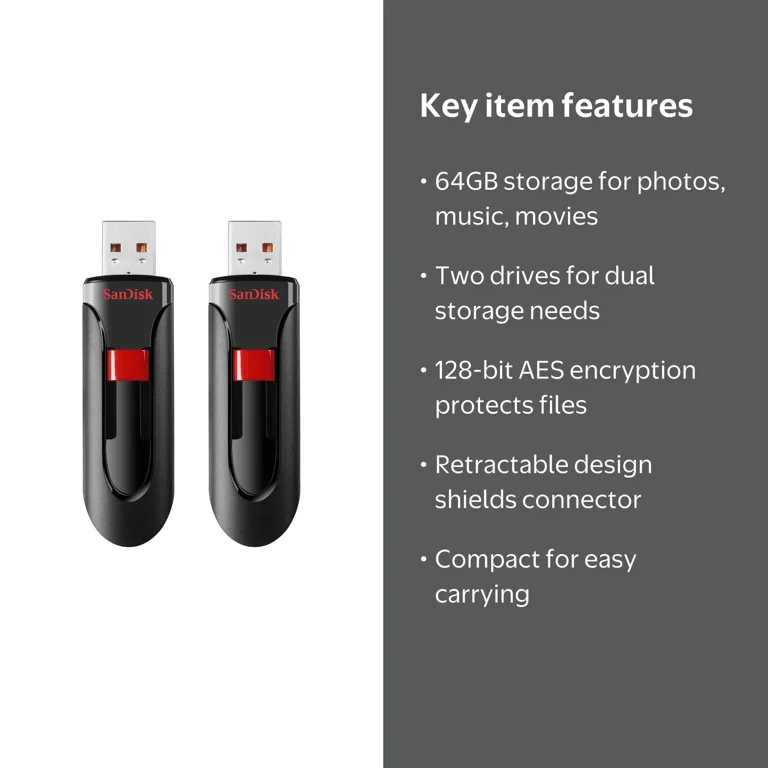 SanDisk Cruzer Glide 64GB USB 2.0 Flash Drive 2 Pack - Memory