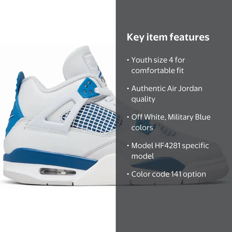 GS) Air Jordan 4 Retro 'Military Blue / Industrial Blue' (2024