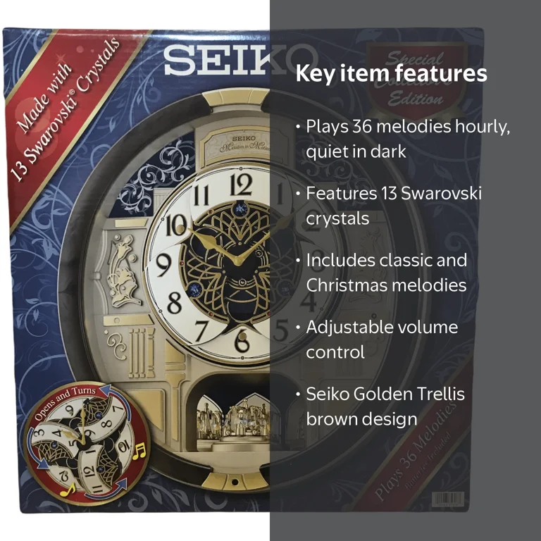 Seiko, Golden Trellis Clock, 17 inches, Brown, Plays 36 Melodies
