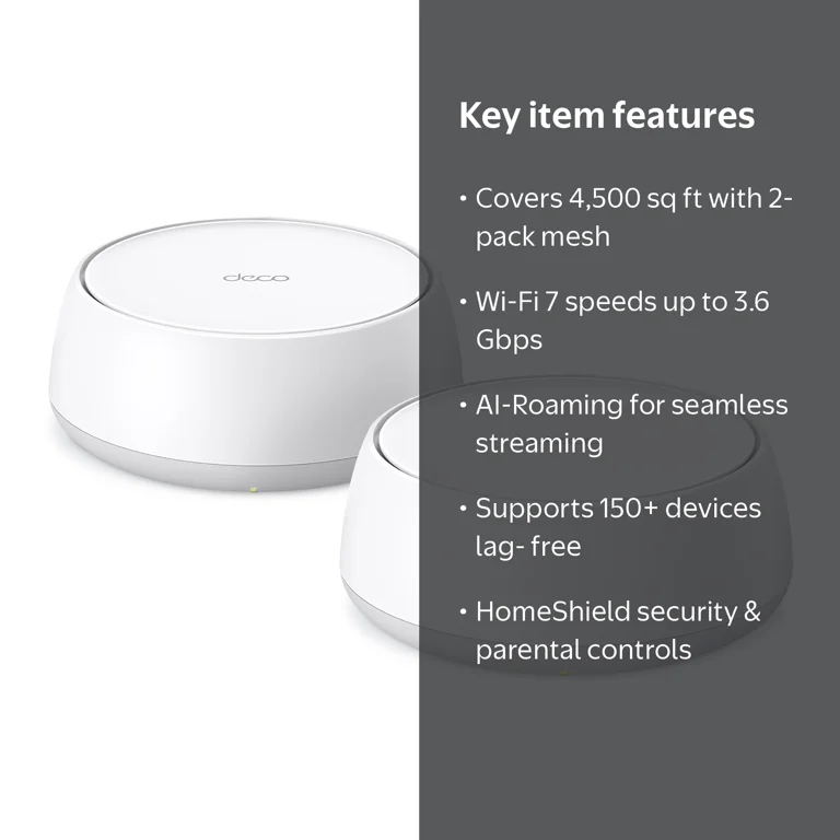 TP-Link, Mesh Wi-Fi 7 Router System, BE3600 2-Pack, Covers 4500 sq