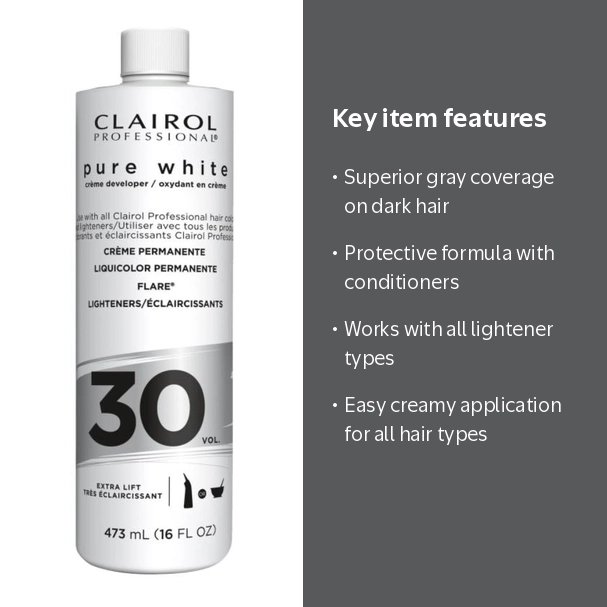 Clairol, Pure White Creme Developer, 16 oz for Lightening and