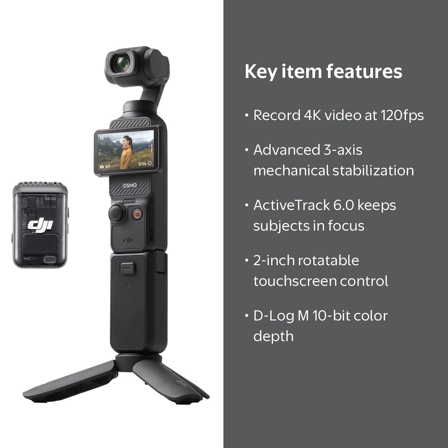 DJI, Osmo Pocket 3 Creator, 4K/120fps Video, 3-Axis Stabilization