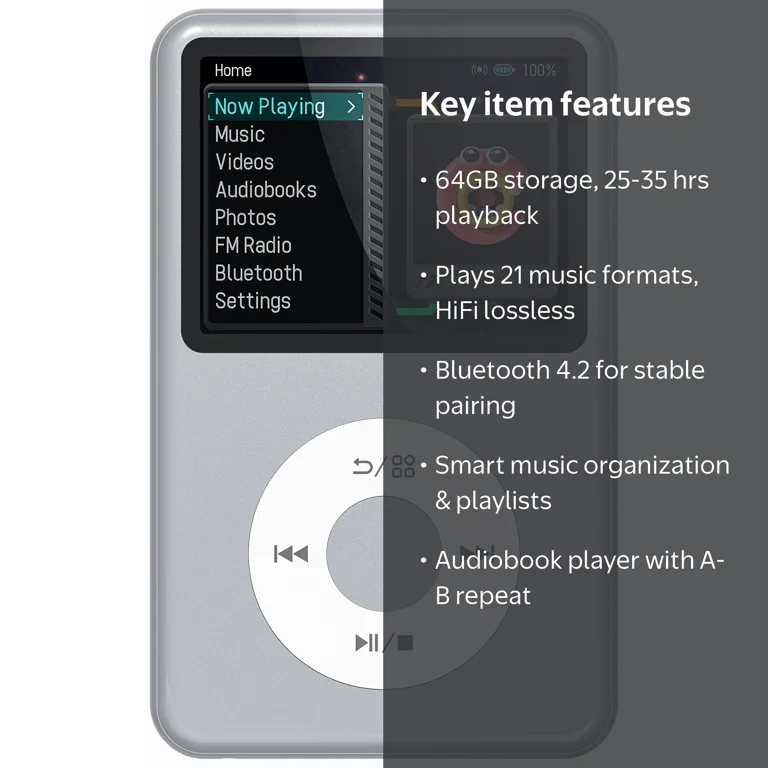 innioasis, Mp3 Player, 64GB, Bluetooth with FM Radio and HiFi