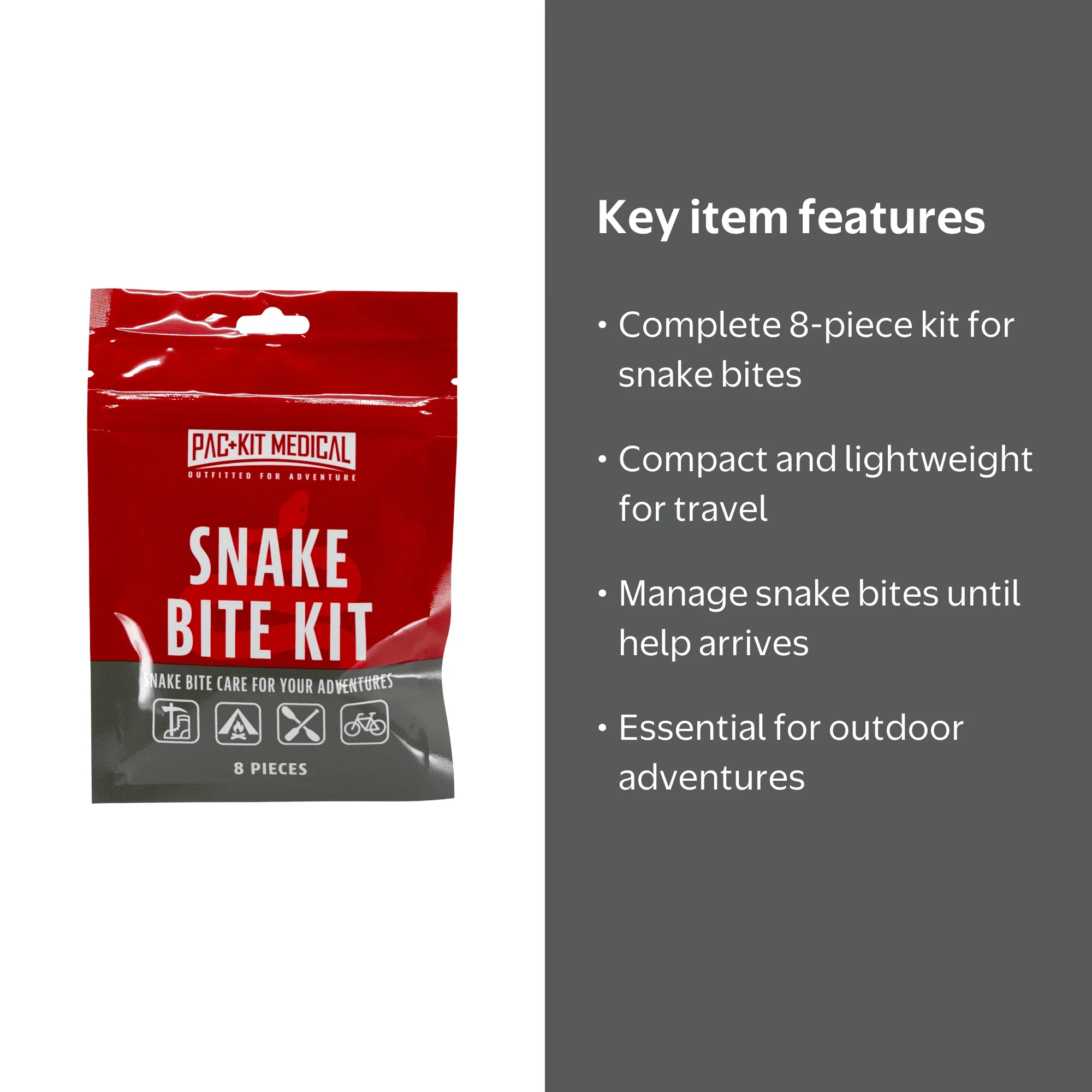 Pac-Kit Medical Snake Bite Treatment Pack, Compact 8-Piece Outdoor