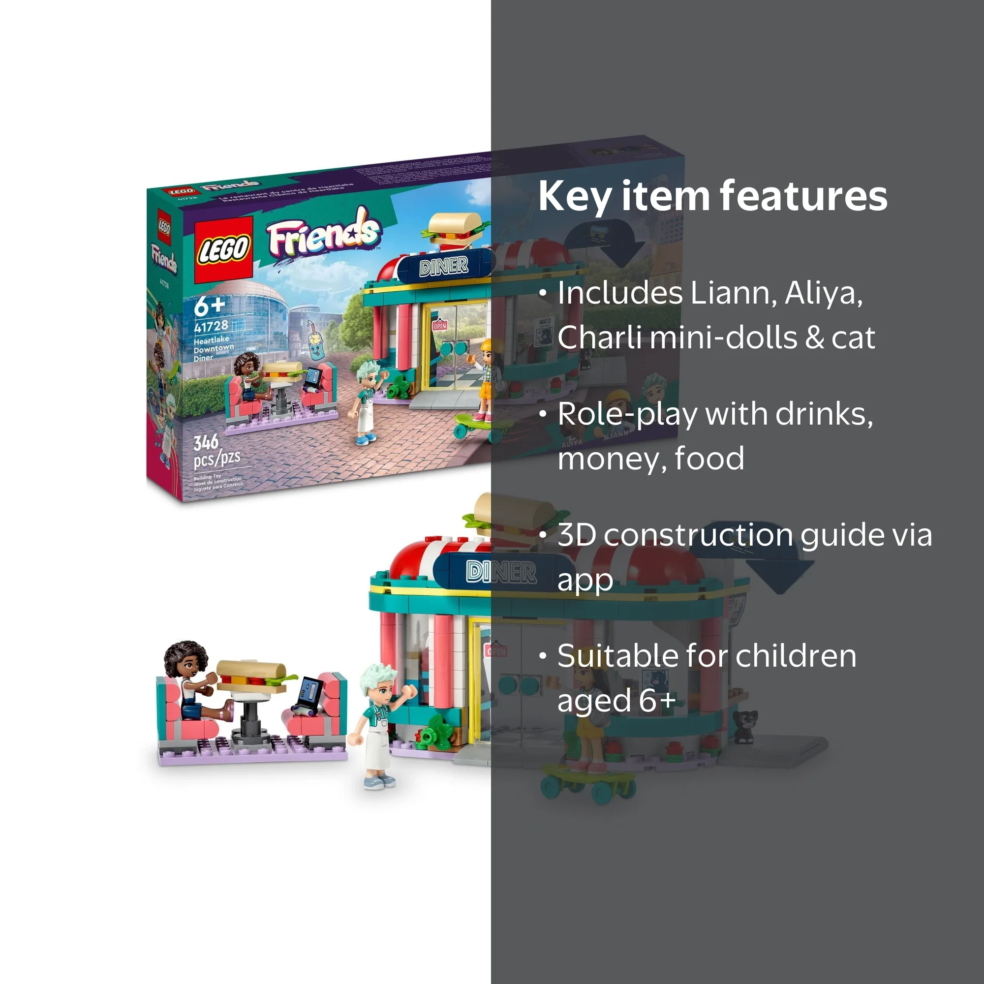 LEGO Friends Heartlake Downtown Diner 41728 Building Toy with Mini