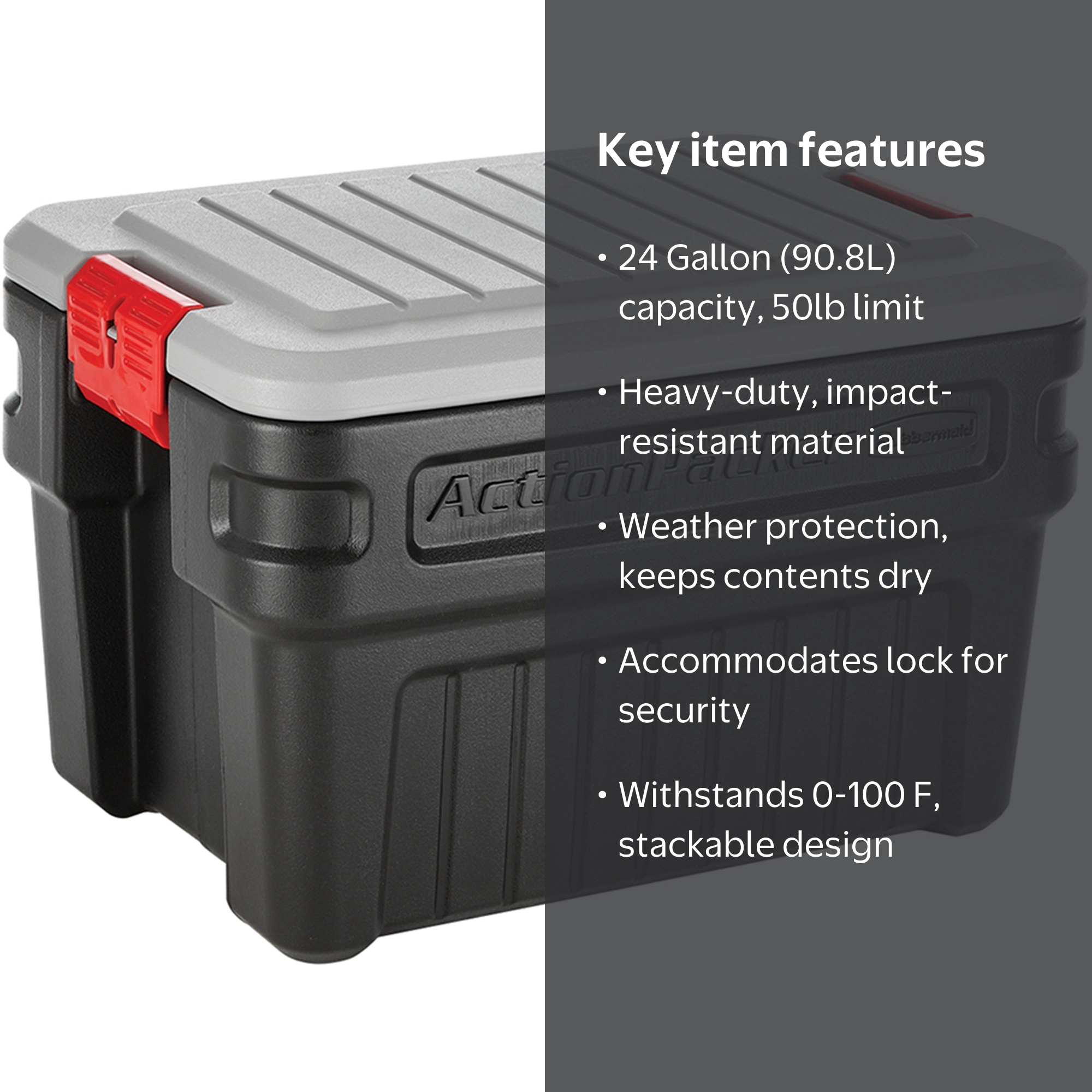 Rubbermaid 24 Gallon Action Packer Storage Bin, Heavy Duty Plastic