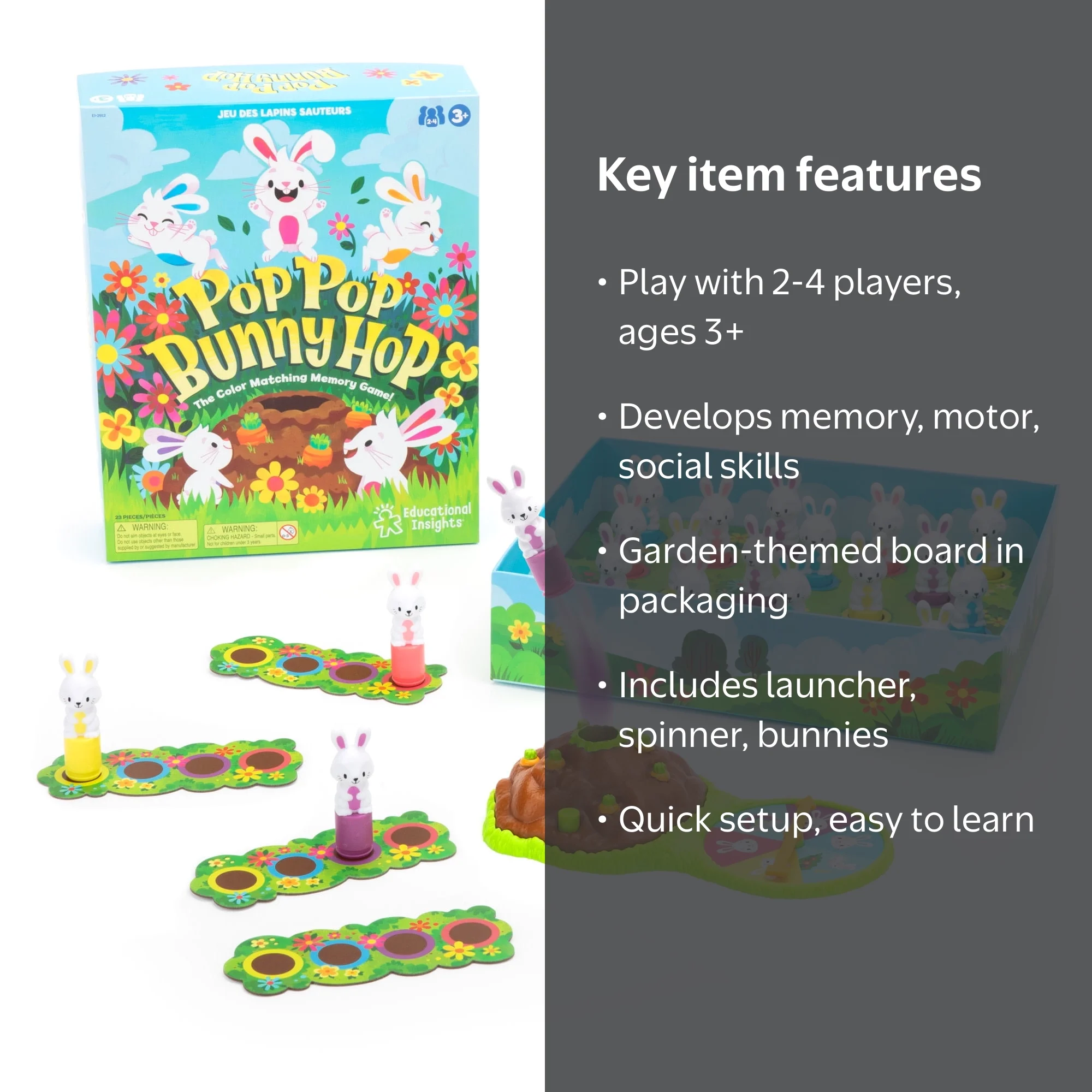 Educational Insights Pop Pop Bunny Hop, Memory & Color Matching