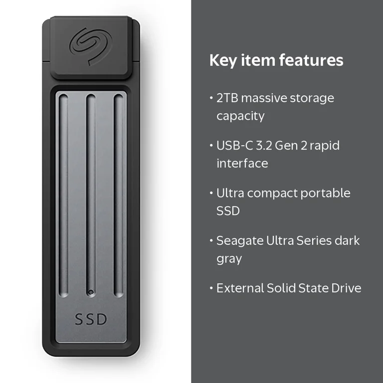 Seagate Ultra Compact 2TB USB-C 3.2 Gen 2 External SSD, Dark Gray