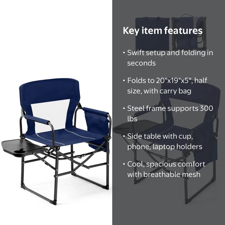 Ktaxon 2Pcs Camping Chairs, Heavy Duty Folding with Side Table