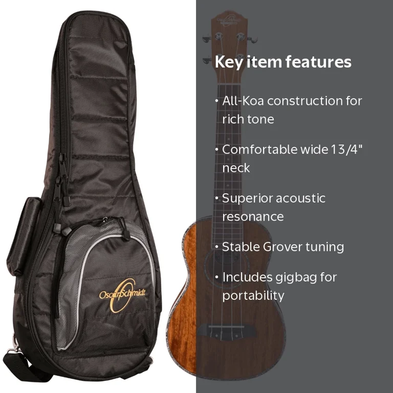 Oscar Schmidt Wide Neck Tenor Ukulele w/ Gigbag - Koa - OU6WK