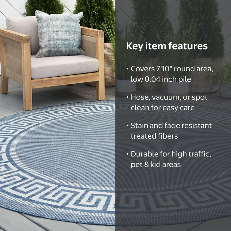 Bliss Rugs Indoor Outdoor Greek Key Round Rug for Living Room