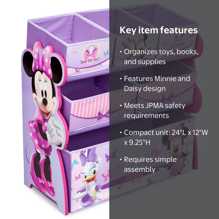Delta Children Minnie Mouse Wooden Sling Multi Bin Toy Storage