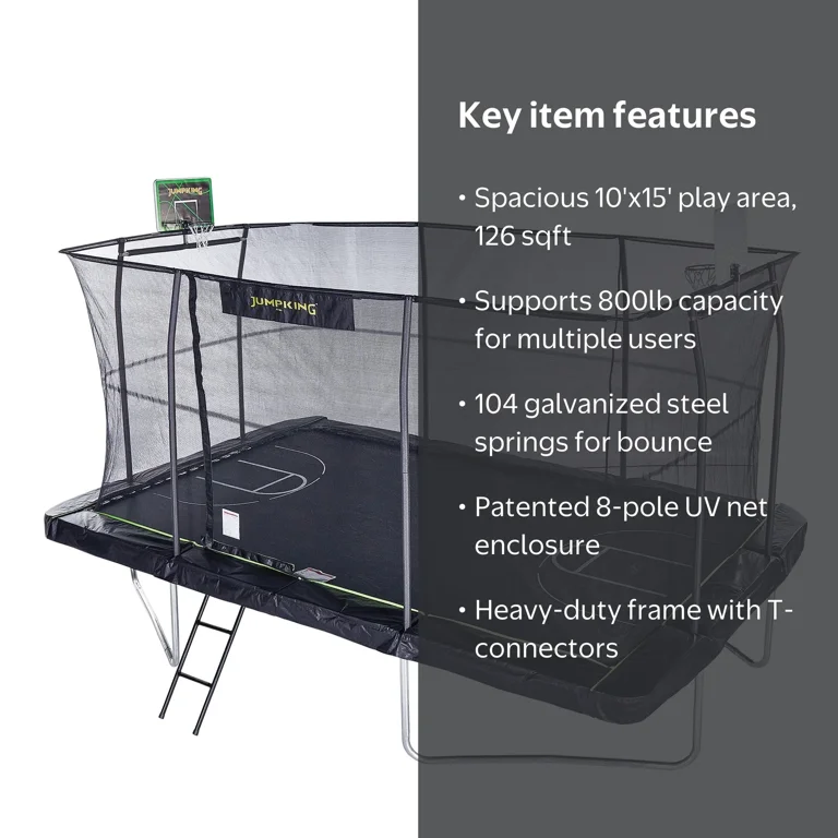 JumpKing 10'x15' Rectangle Trampoline with 2 Powder Coated