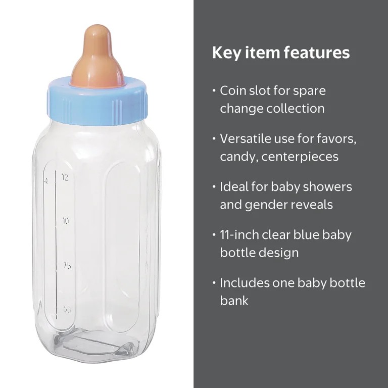 Way To Celebrate, Blue Plastic Baby Bottle Bank, 1ct, 11-inch