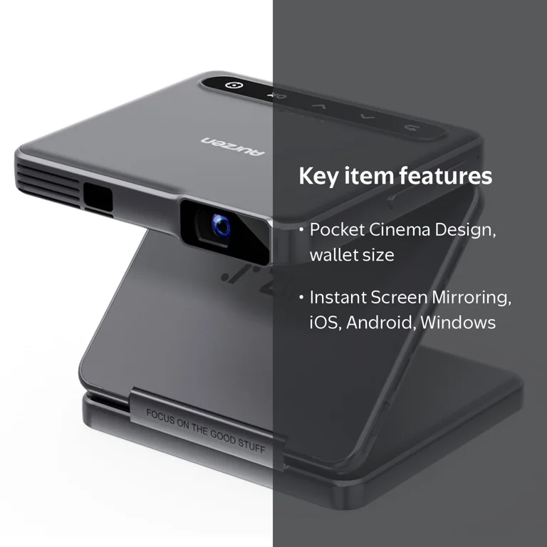 Aurzen ZIP Tri-Fold Portable Mini DLP Projector, Pocket-Sized