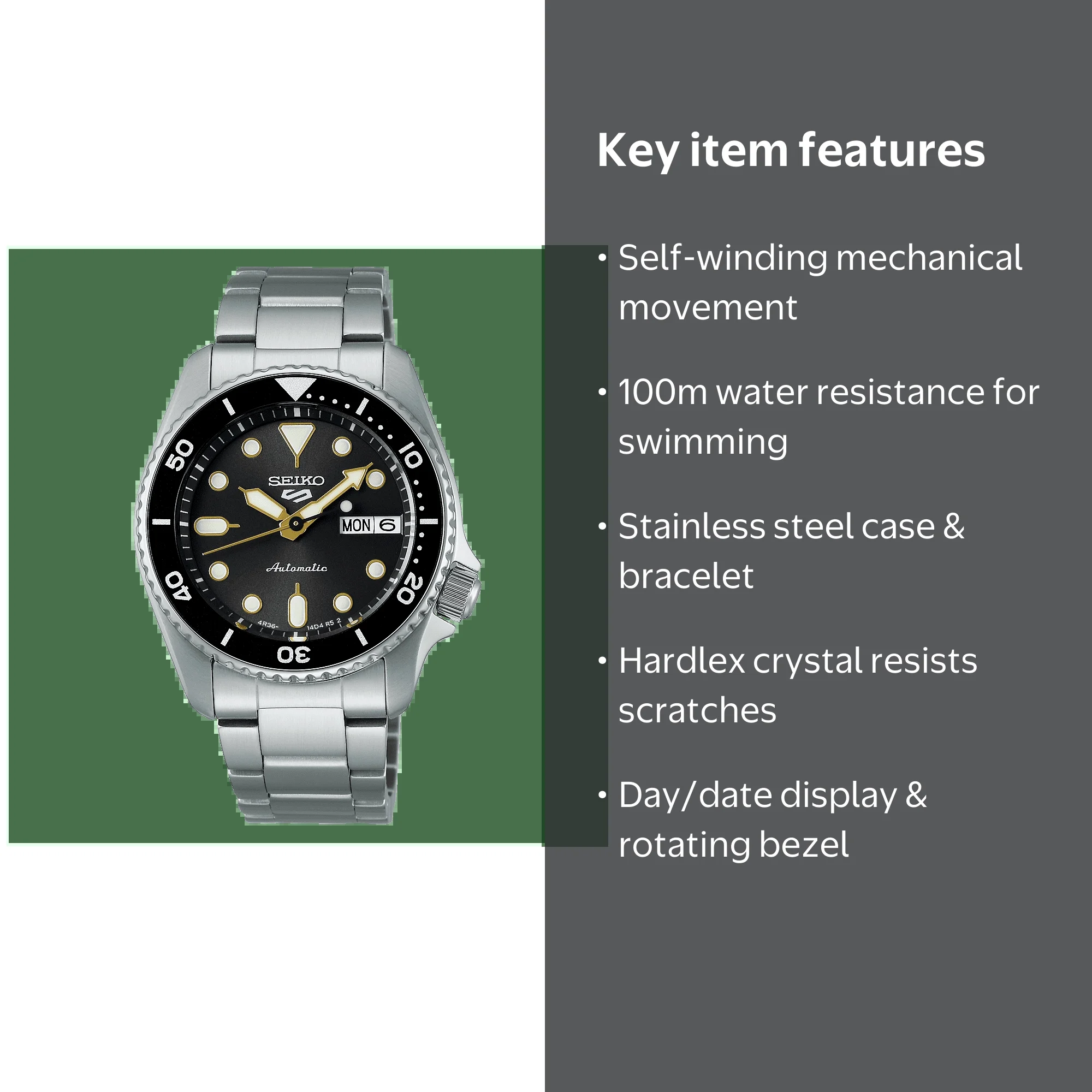 Seiko 5 Sports SKX Mid-Size Charcoal dial with gold accents SRPL79