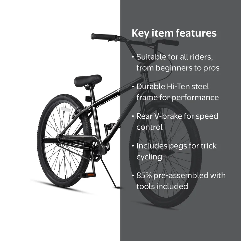 cubsala 26 Inch BMX Race Bike, Black, with 2 Pegs for Tricks