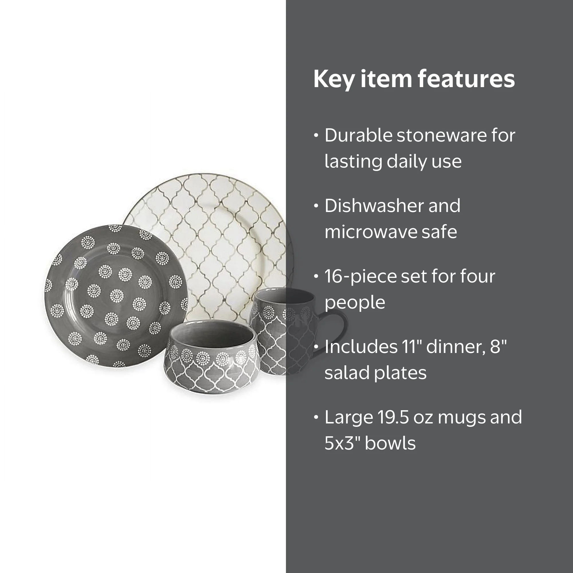 Marcela 16 Piece Dinnerware Set, Grey - Walmart.com