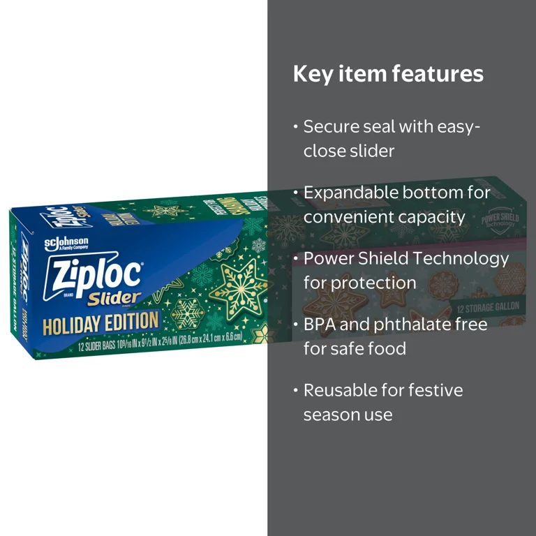 Ziploc Brand Multi Gallon Holiday Slider Storage Food Bags