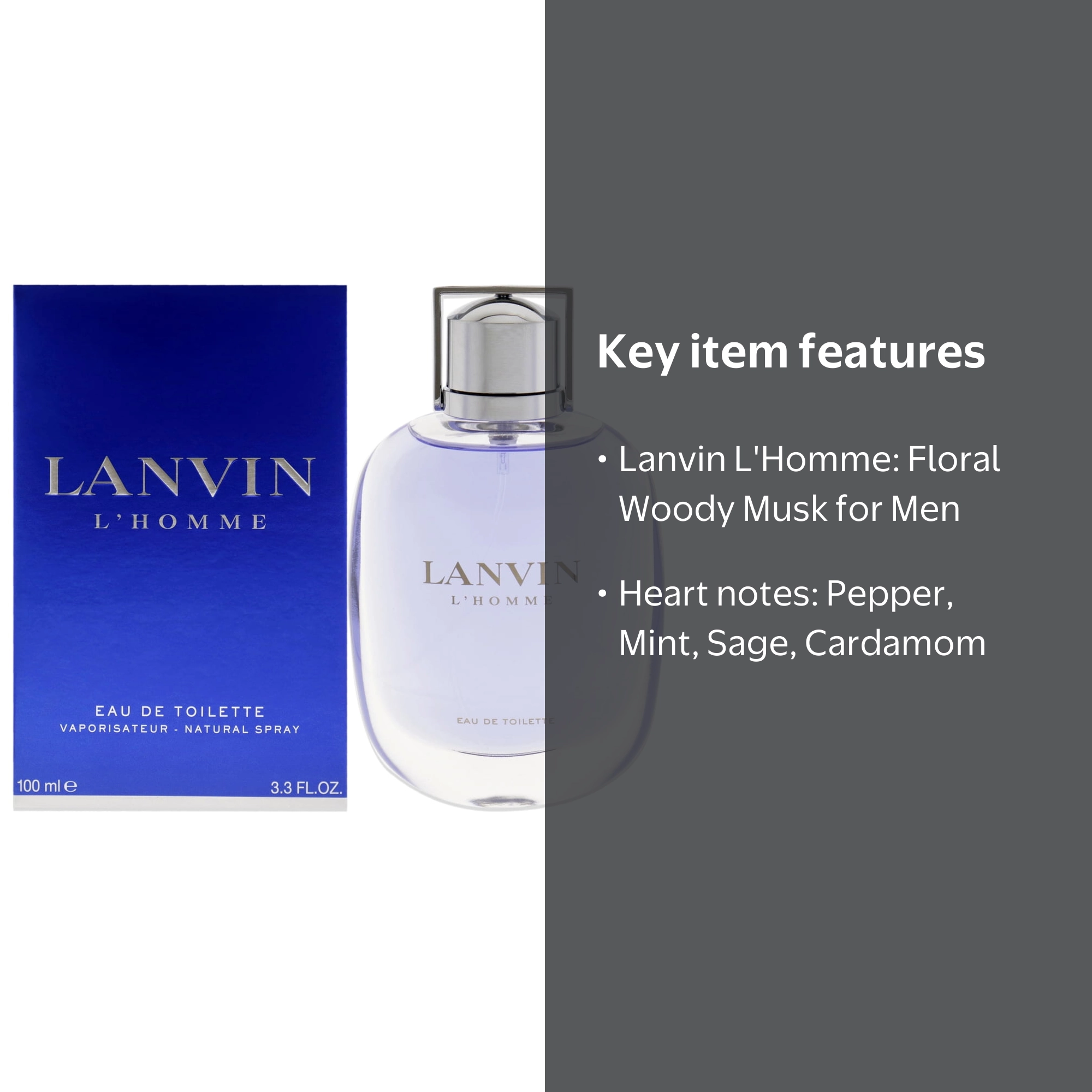 Lanvin L`Homme Eau De Toilette, Floral Woody Musk Fragrance, 3.4