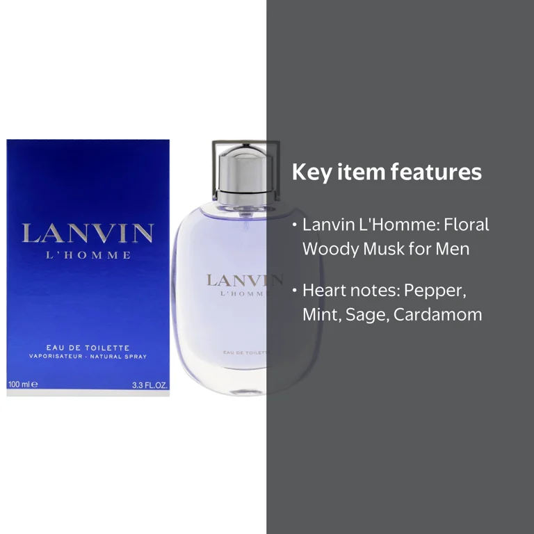 Lanvin L`Homme Eau De Toilette, Floral Woody Musk Fragrance, 3.4